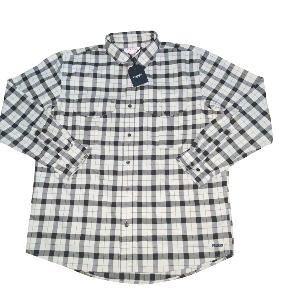 Filson Alaskan Guide Shirt Mens Large Cream Black Plaid Flannel 11012006 NWT